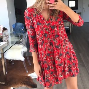 BA&SH EVE SHIFT DRESS RED/METALLIC PATTERN